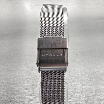 Skagen Watch Women 22mm Black Dial Silver Tone Round 107SSSBD New Battery Mesh7