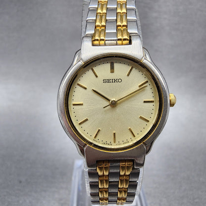 Seiko Watch Women 24mm Champagne Dial Two Tone Round V7012B90 New Battery ABC120