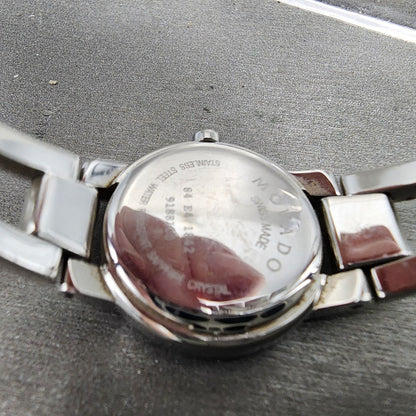 Movado Amorosa Watch Women 24m Black Dial Silver Tone Round 84 E4 1842 NewBatDBA9