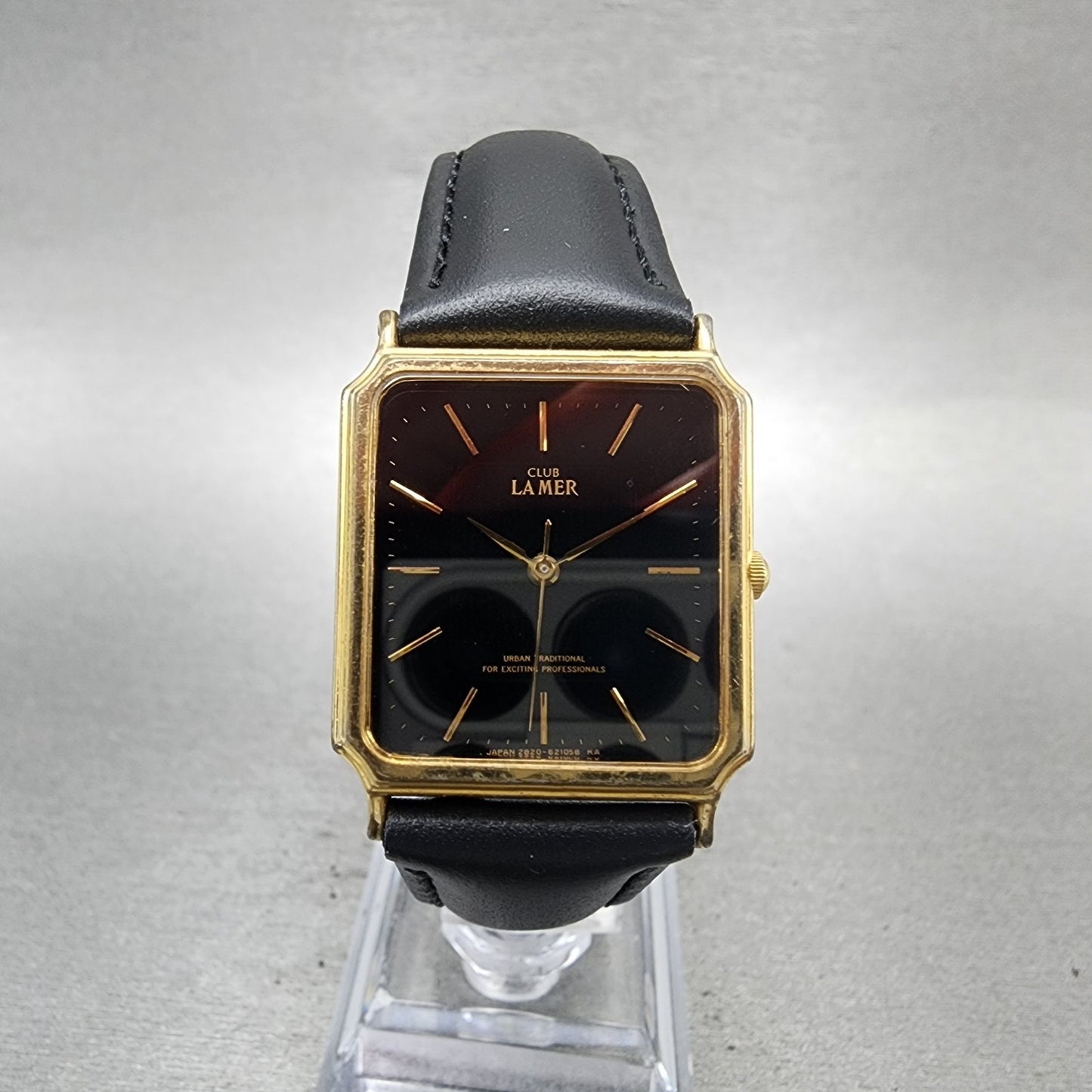 Citizen Club Lamer Tank Watch Men 25mm Black Dial Gold Tone Rectangle New Batt0