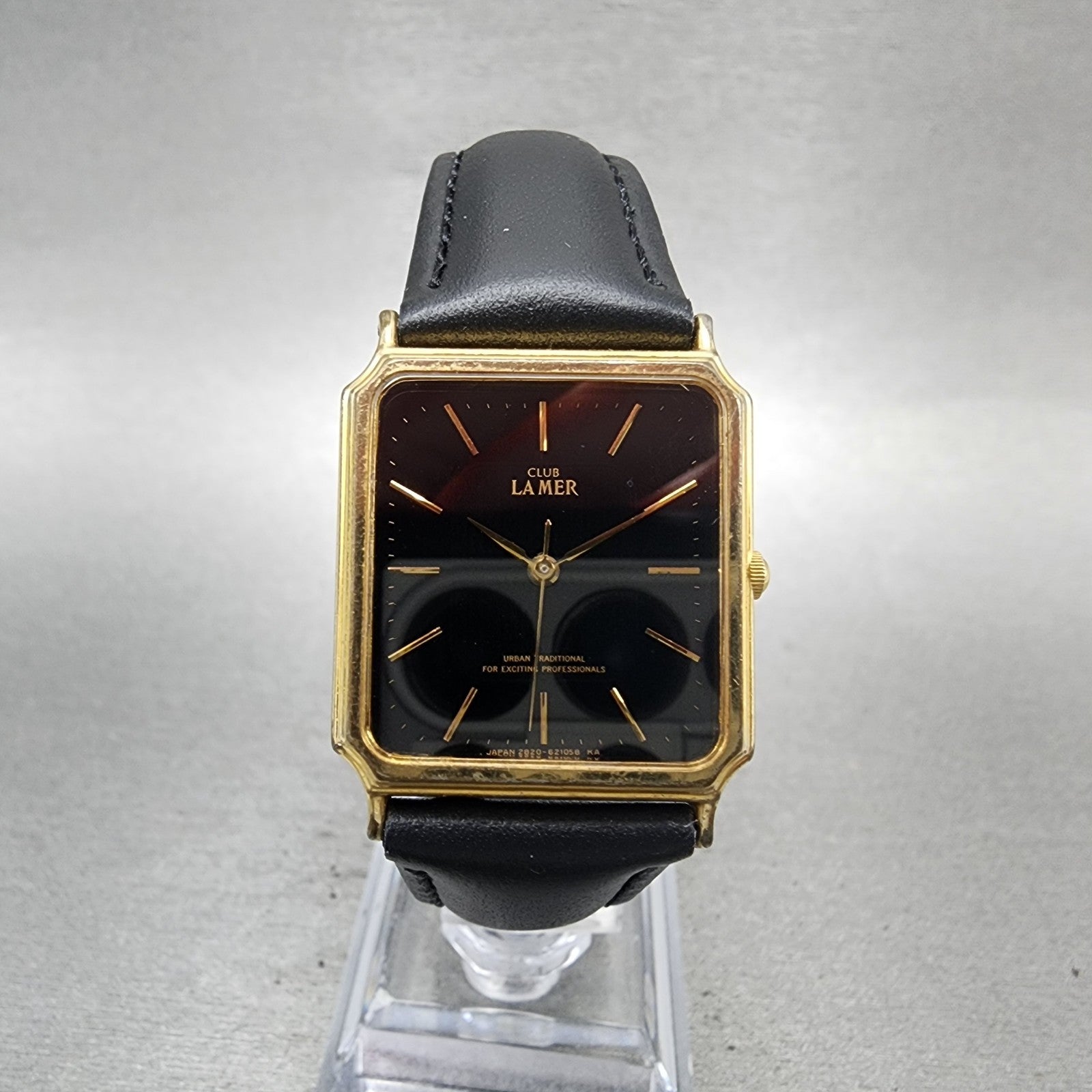 Citizen Club Lamer Tank Watch Men 25mm Black Dial Gold Tone Rectangle New Batt0