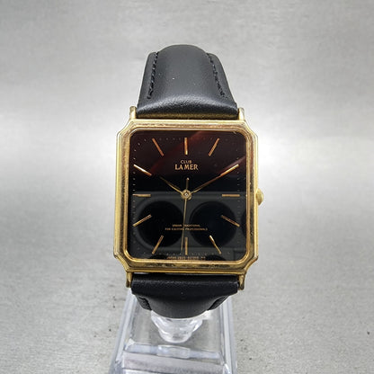 Citizen Club Lamer Tank Watch Men 25mm Black Dial Gold Tone Rectangle New Batt0
