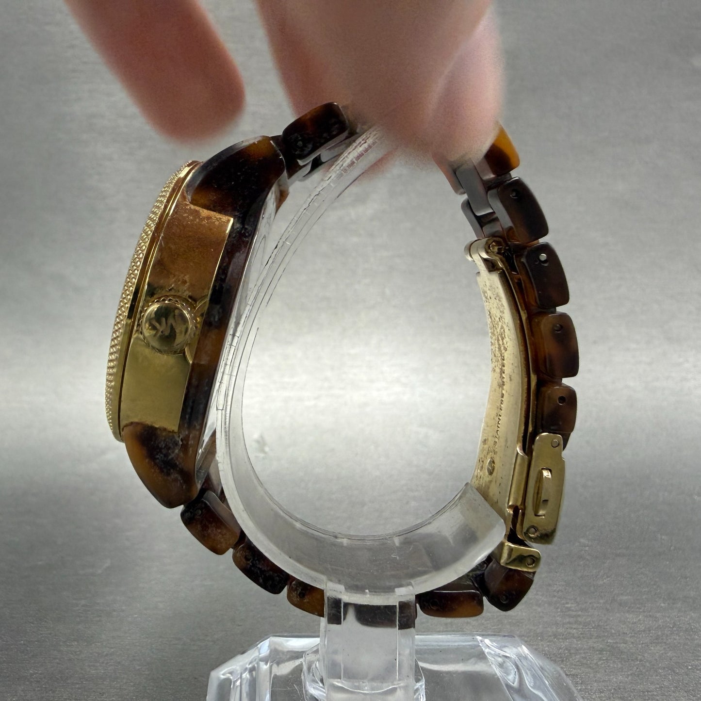 Michael Kors Watch Women 37mm Brown Dial Gold Tone Tortas Daydate New Battery 7T6
