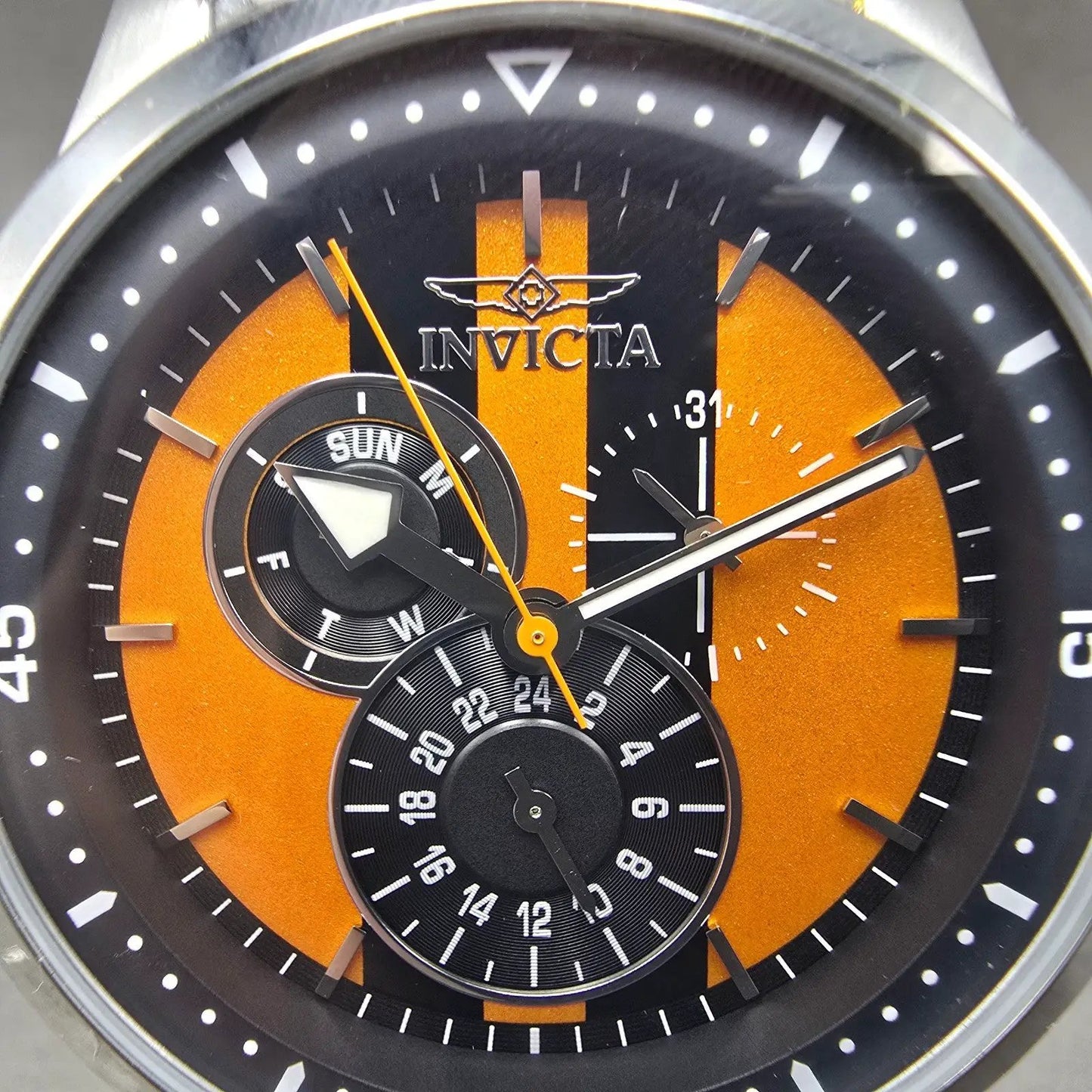 Invicta S1 Rally Watch Men 45mm Orange Dial Silver Tone Daydate 27118 NewBattery1