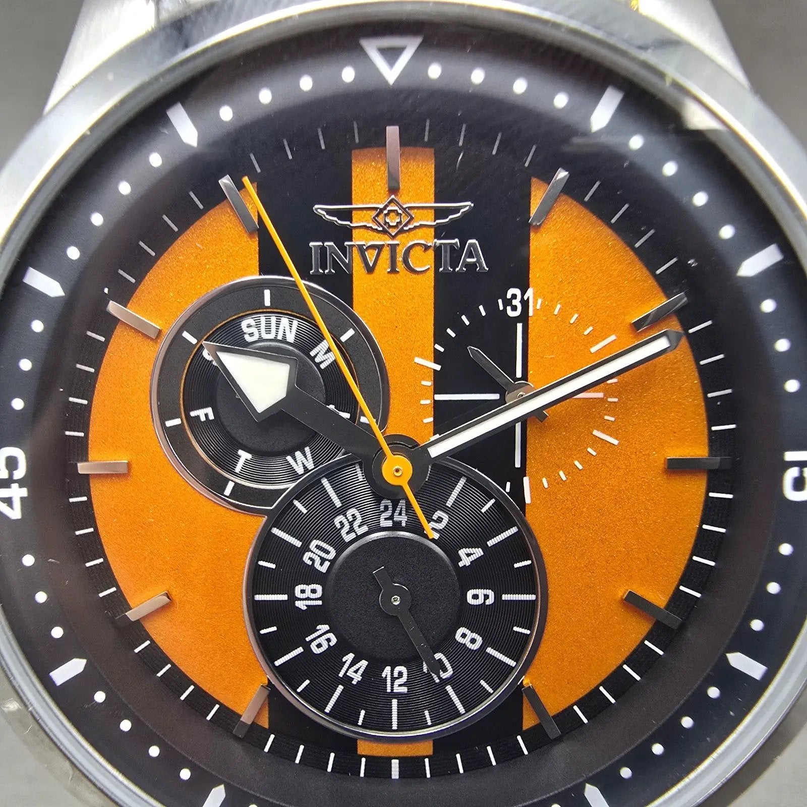 Invicta S1 Rally Watch Men 45mm Orange Dial Silver Tone Daydate 27118 NewBattery1