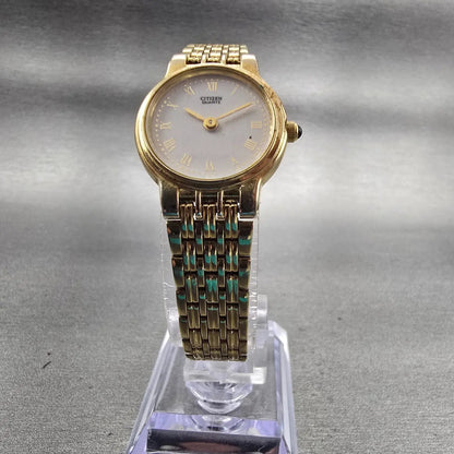 Citizen Watch Women 21mm White Dial Gold Tone Round 3220-S19538 New Battery VTG5