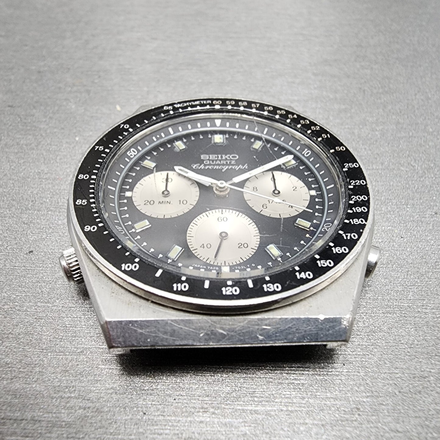 Seiko Chronograph Watch Men 41mm Black Dial Silver Tone READ!! New Bat 7A2870392