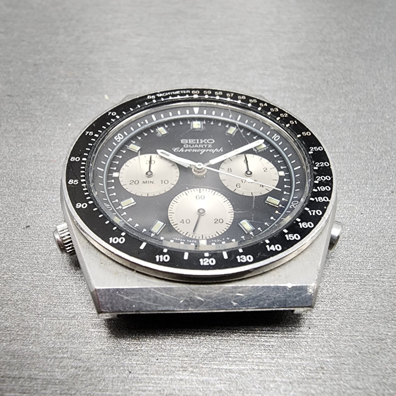 Seiko Chronograph Watch Men 41mm Black Dial Silver Tone READ!! New Bat 7A2870392