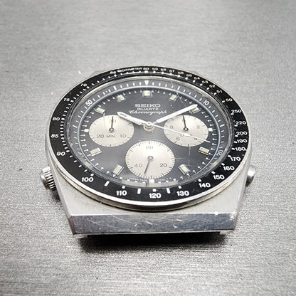 Seiko Chronograph Watch Men 41mm Black Dial Silver Tone READ!! New Bat 7A2870392