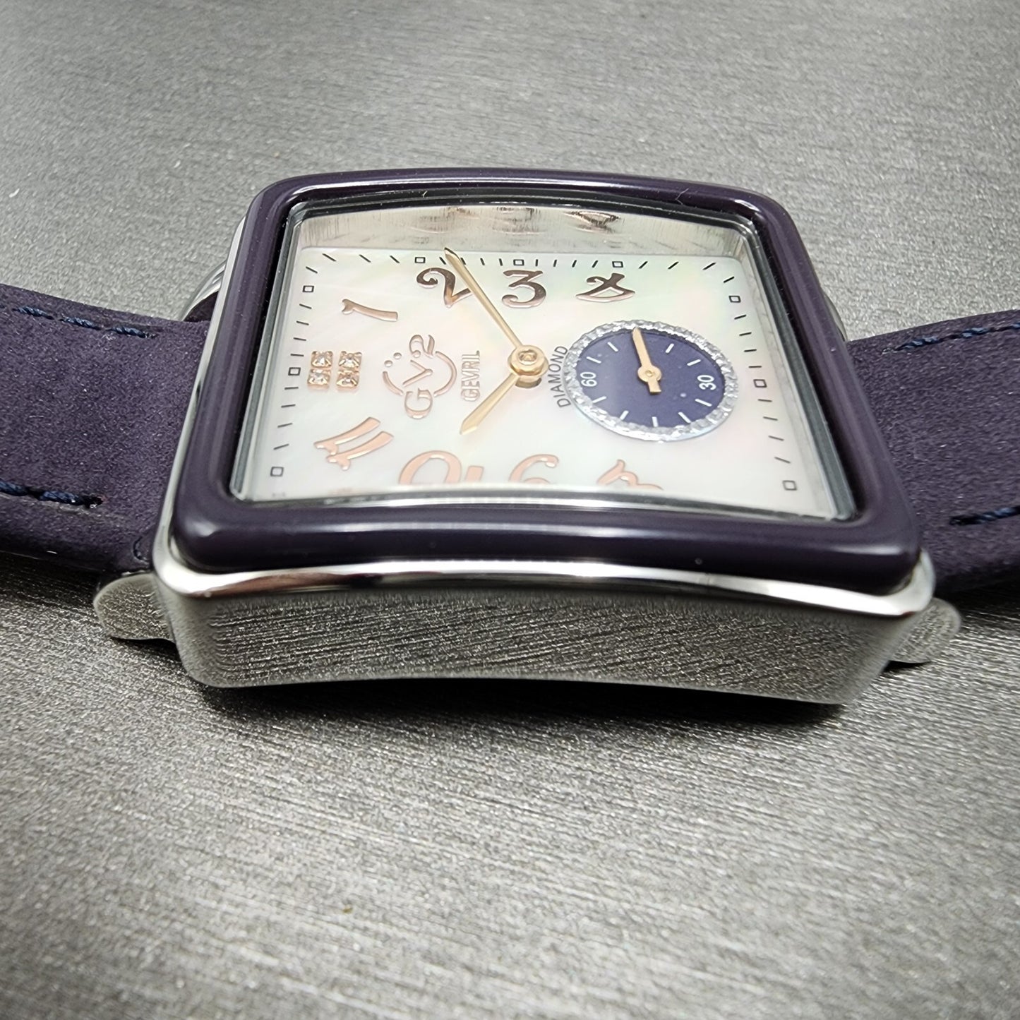 Gevril GV2 Bari Viva Tank Watch Women 32mm MOP Dial Steel Diamond Rectangle 92605