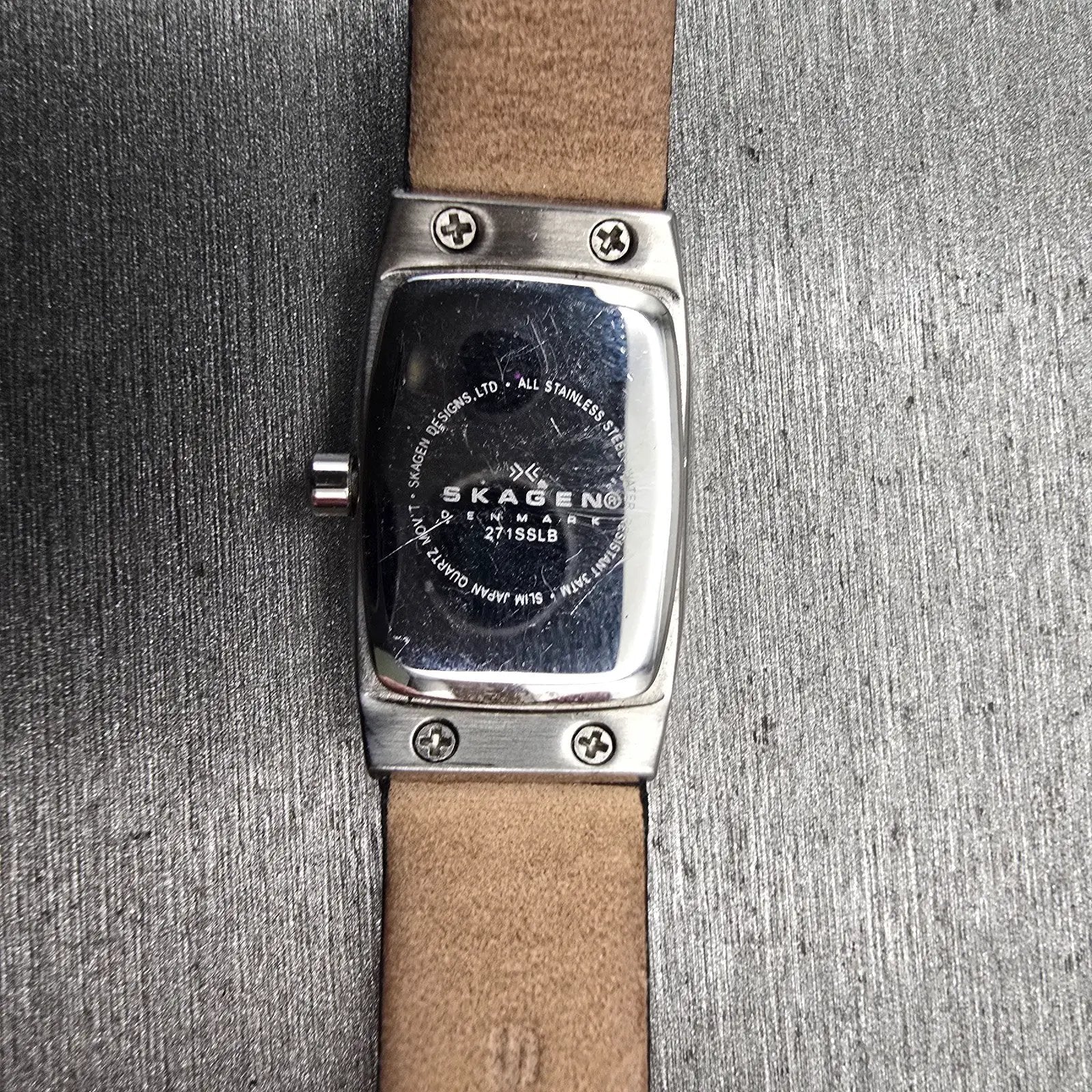 Skagen Denmark Watch Women 16mm Black Dial Silver Tone Rectangle 271SSLB New Bat10
