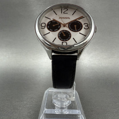 Fossil Watch Women 36mm White Dial Silver Tone Daydate Round BQ3248 New Battery5