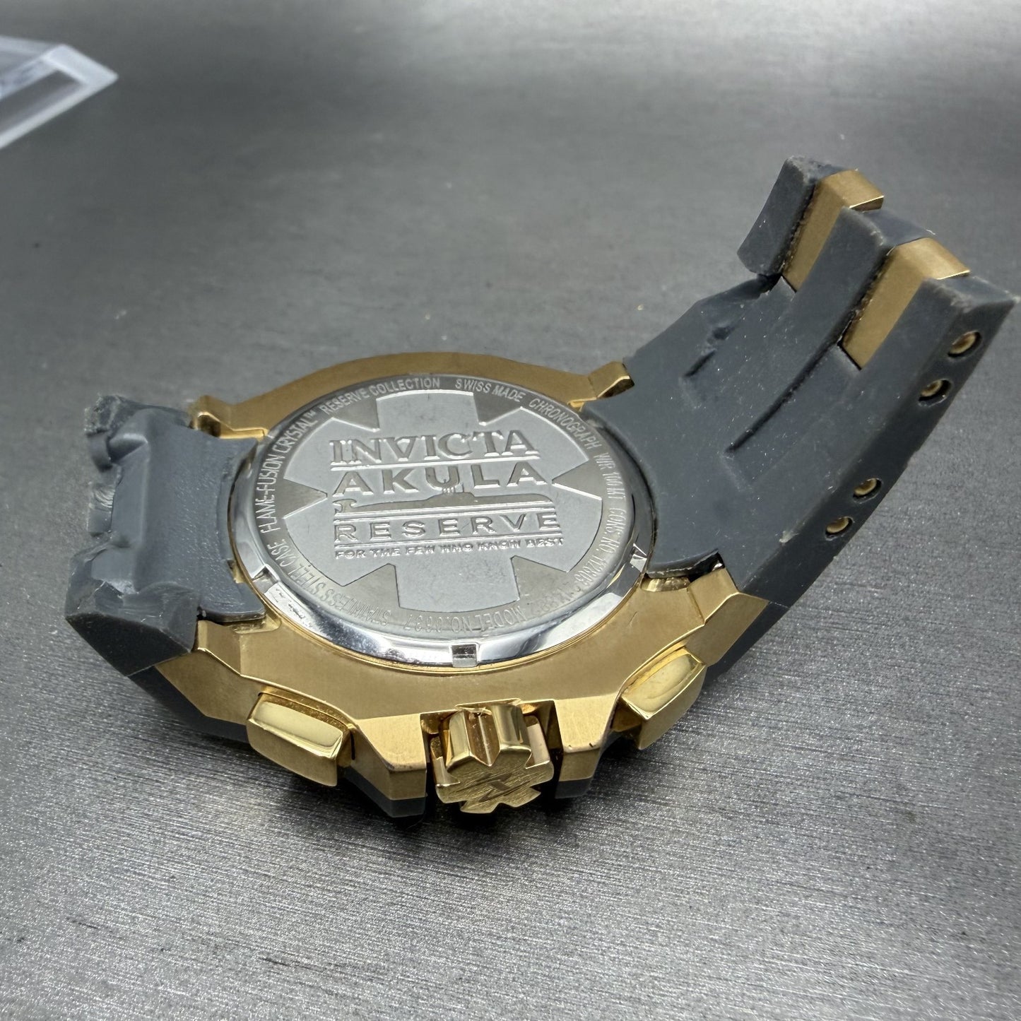 Invicta Reserve Akula II Chronograph Watch Men 51mm Gray Dial Gold Date 06377