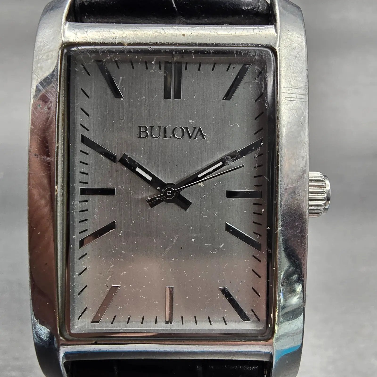 Bulova Watch Men 27mm Silver Dial Silver Tone Rectangle 96A156 New Battery1