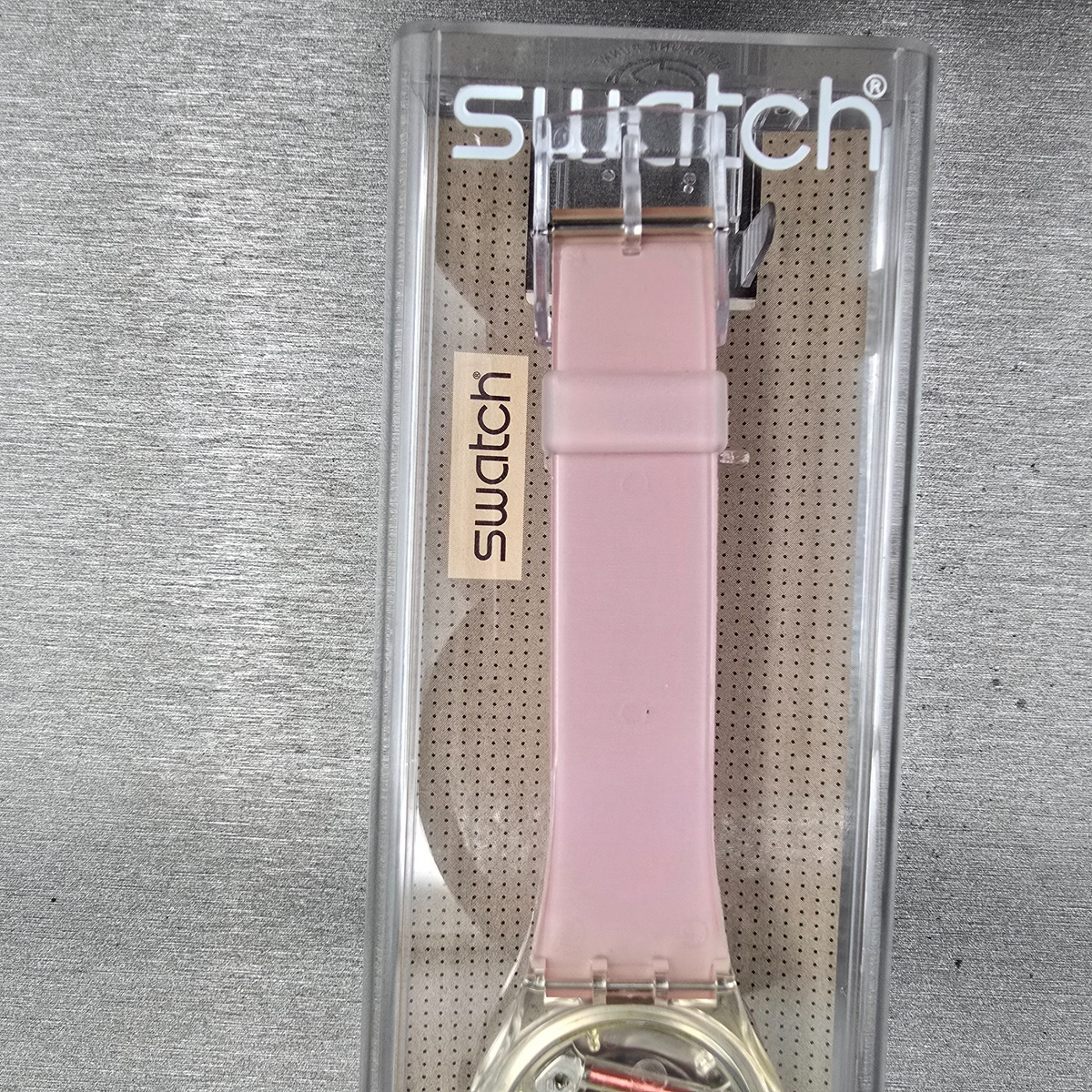 Swatch MoMA Red Watch Men 34mm Silver Dial Clear Case GZ406D New Battery NOS11