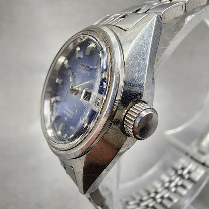 Seiko Automatic Watch Women 25mm Blue Dial Silver Tone Daydate READ!!! 2206 Runs2
