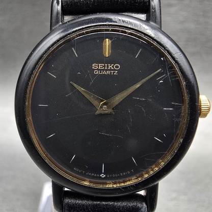 Seiko Watch Women 24mm Black Dial Black Tone Round 2Y00-0G49 New Battery JP1