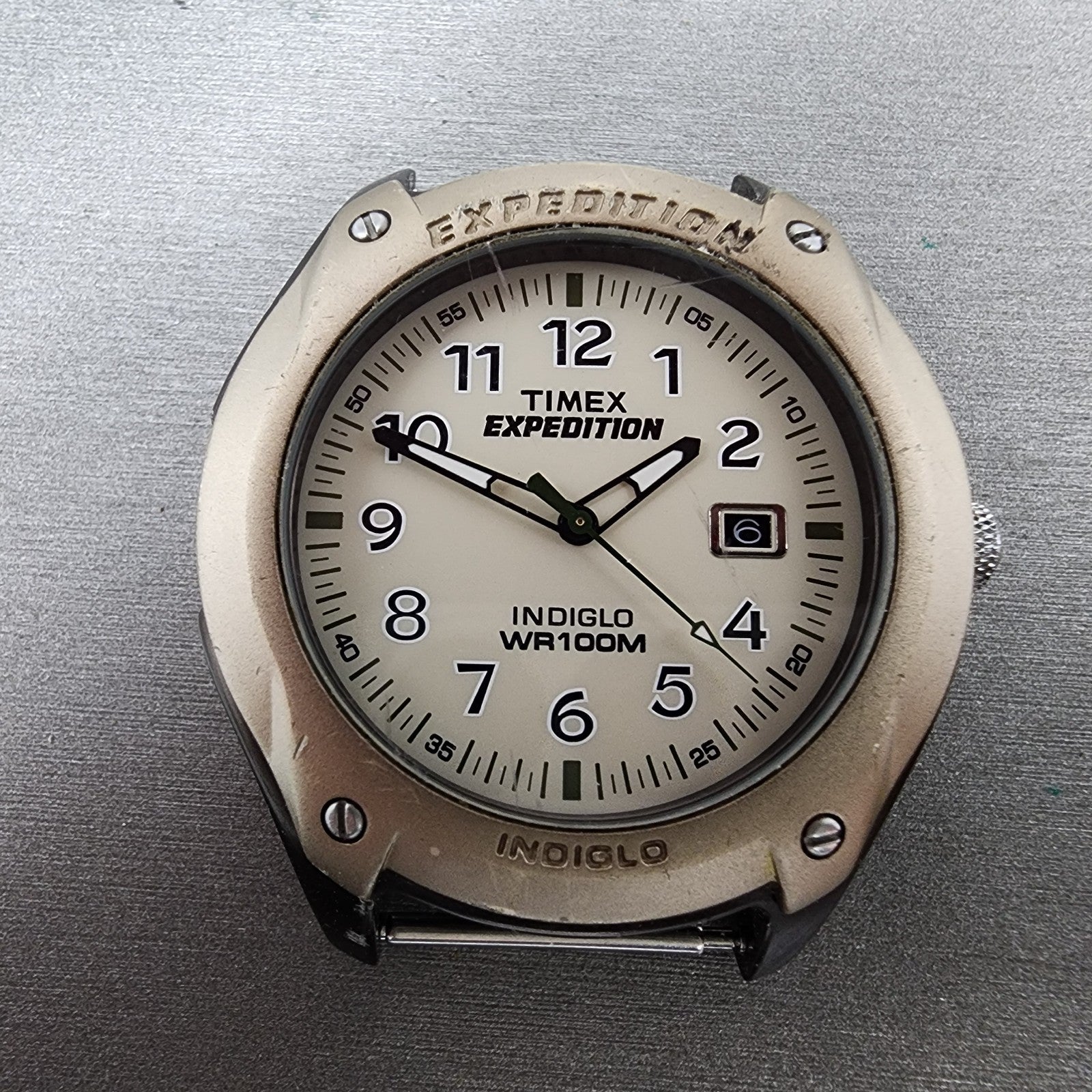 Timex Expedition Watch Men 42mm Cream Dial Brown Case Date Round READ!!! New Bat1