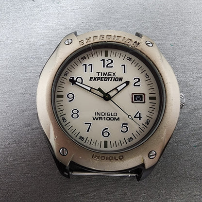 Timex Expedition Watch Men 42mm Cream Dial Brown Case Date Round READ!!! New Bat1