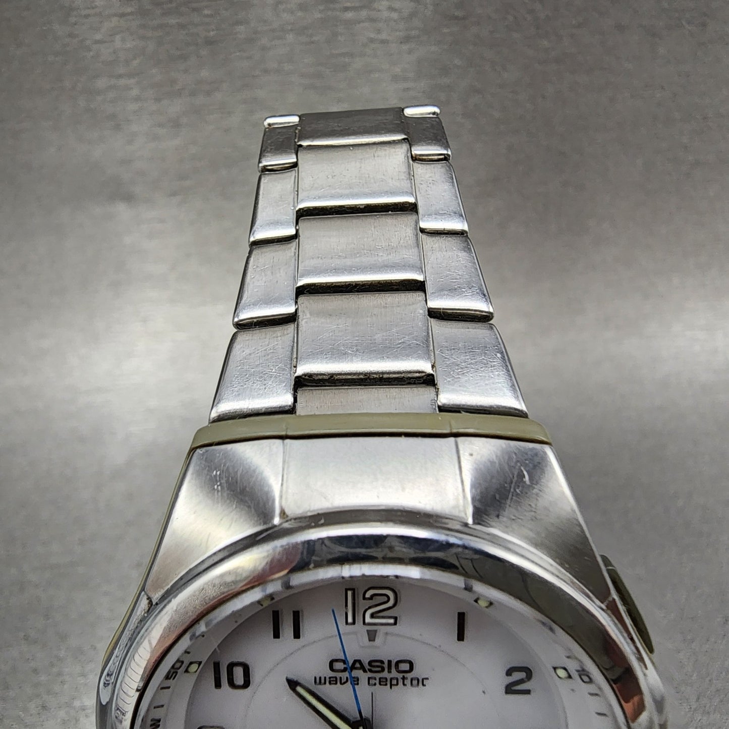 Casio Wave Ceptor Watch Men 41mm White Dial Silver Tone Solar WVAM600 Works4