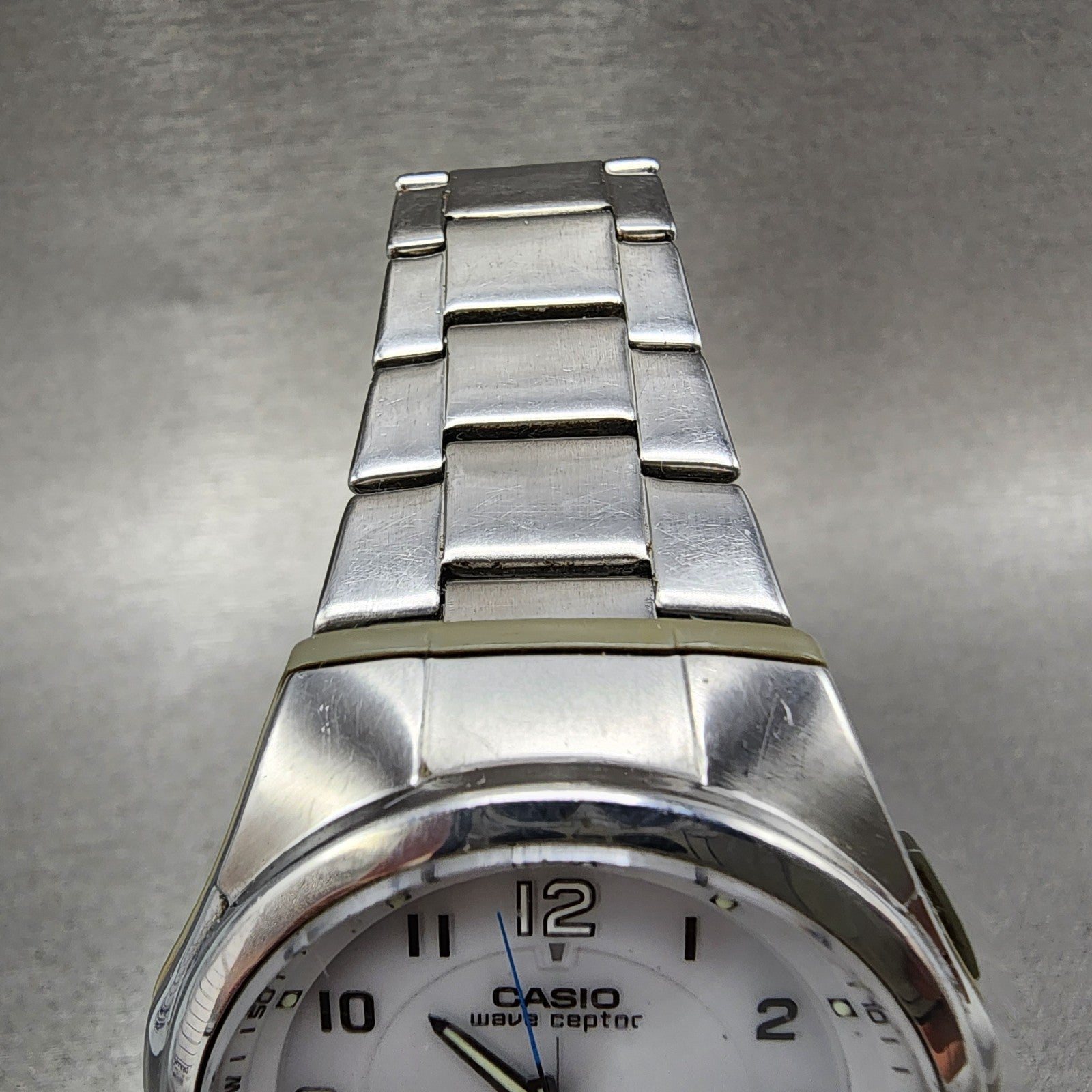 Casio Wave Ceptor Watch Men 41mm White Dial Silver Tone Solar WVAM600 Works4
