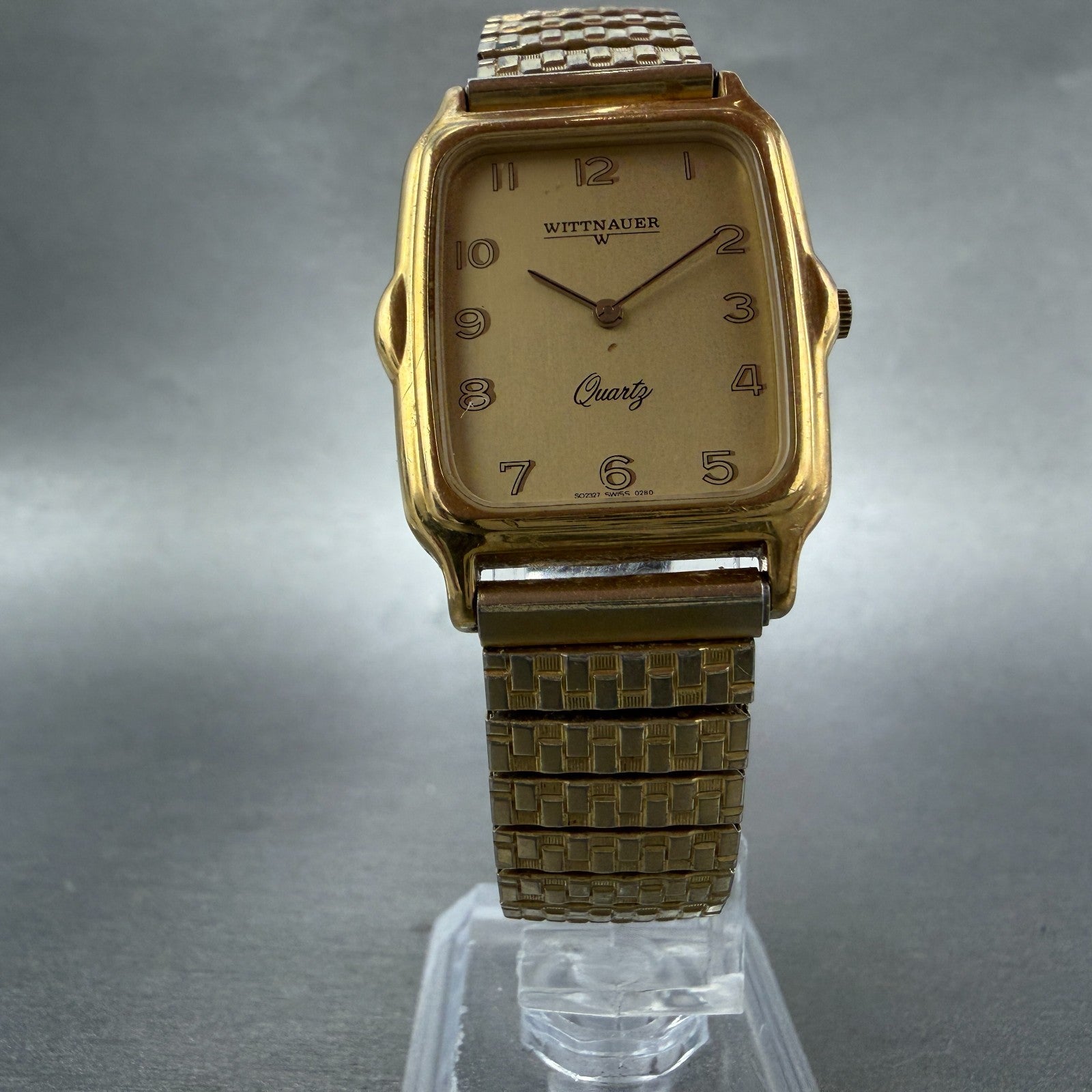 Wittnauer Tank Watch Men 26mm Gold Dial Gold Tone Rectangle New Battery5