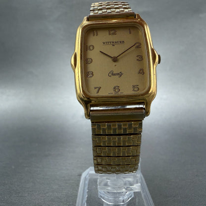 Wittnauer Tank Watch Men 26mm Gold Dial Gold Tone Rectangle New Battery5