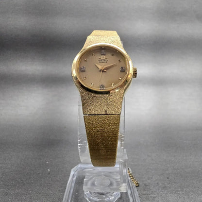 Seiko Watch Women 20mm Gold Dial Gold Tone Gemmed Round 8Y21-0020 New Battery5