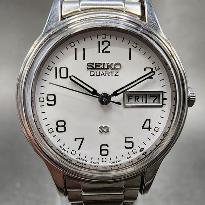 Seiko SQ Watch Women 24mm White Dial Silver Tone Daydate 3y030a29 New Battery2