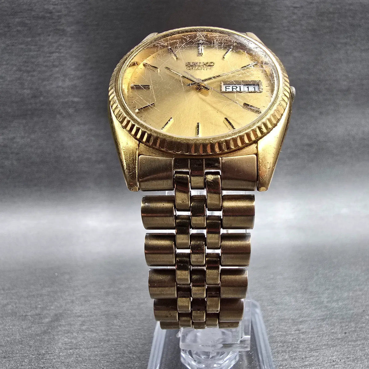 Seiko President Watch Men 35mm Gold Dial Gold Tone Daydate 7N43-8111 New Battery5