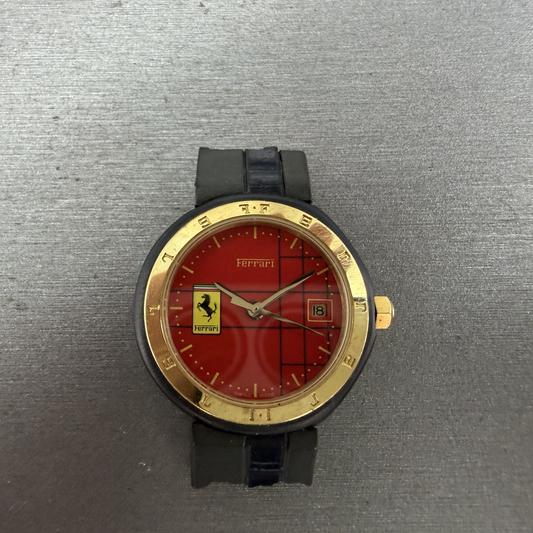 Ferrari Cartier Watch Women 26mm Red Dial Black Tone Date Round New battery0