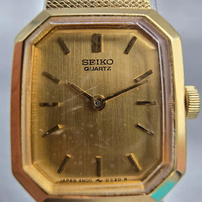 Seiko Watch Women 17mm Gold Dial Gold Tone Octagon 4N00-5139 New Battery VTG1