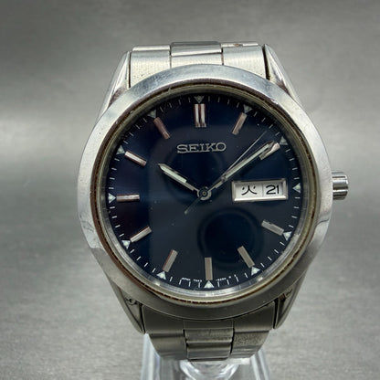 Seiko Watch Men 37mm Blue Dial Silver Tone Daydate Round 7N43-9080 PARTS0