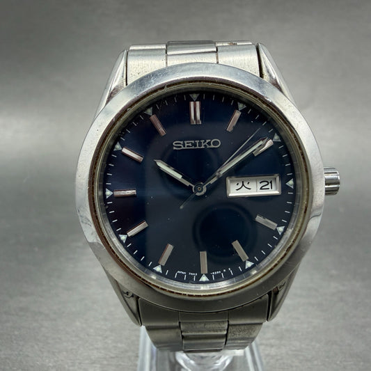 Seiko Watch Men 37mm Blue Dial Silver Tone Daydate Round 7N43-9080 PARTS0
