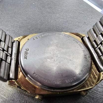 Pulsar Analog Digital Watch Men 32mm Gold Tone Alarm Chronograph Y651 New Battey9