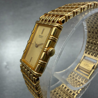 Seiko Tank Watch Women 12mm Champagne Dial Gold Tone 2e20-6109 New Battery 97KG2