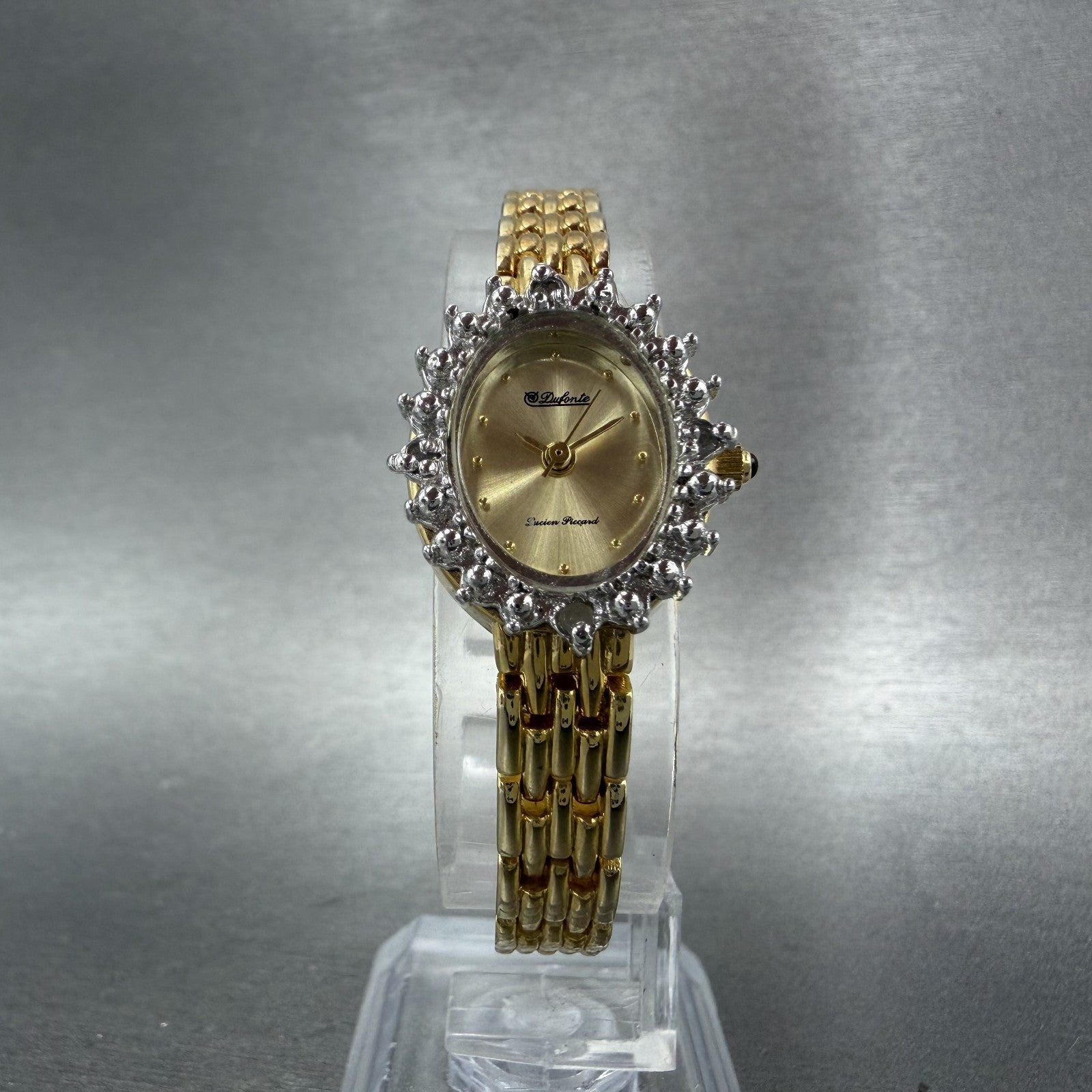 Lucien Piccard Dufonte Watch Women 18mm Champagne Dial Gold Diamond Bezel NewBat5