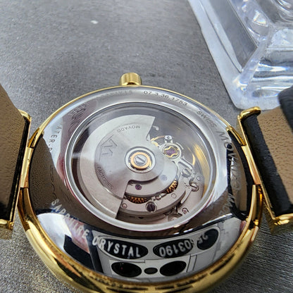 Movado Museum Classic Automatic Watch Women 32mm Black Dial Gold Tone Date Runs9