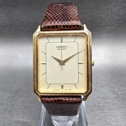 Seiko Watch Men 25mm Champagne Dial Gold Tone Rectangle 5Y31-5A39 New Battery0