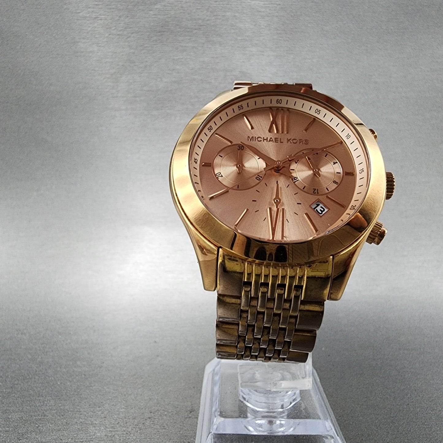 Michael Kors Watch Women Watch 42mm Coronagraph Pink Dial Rose Gold Tone New Bat5