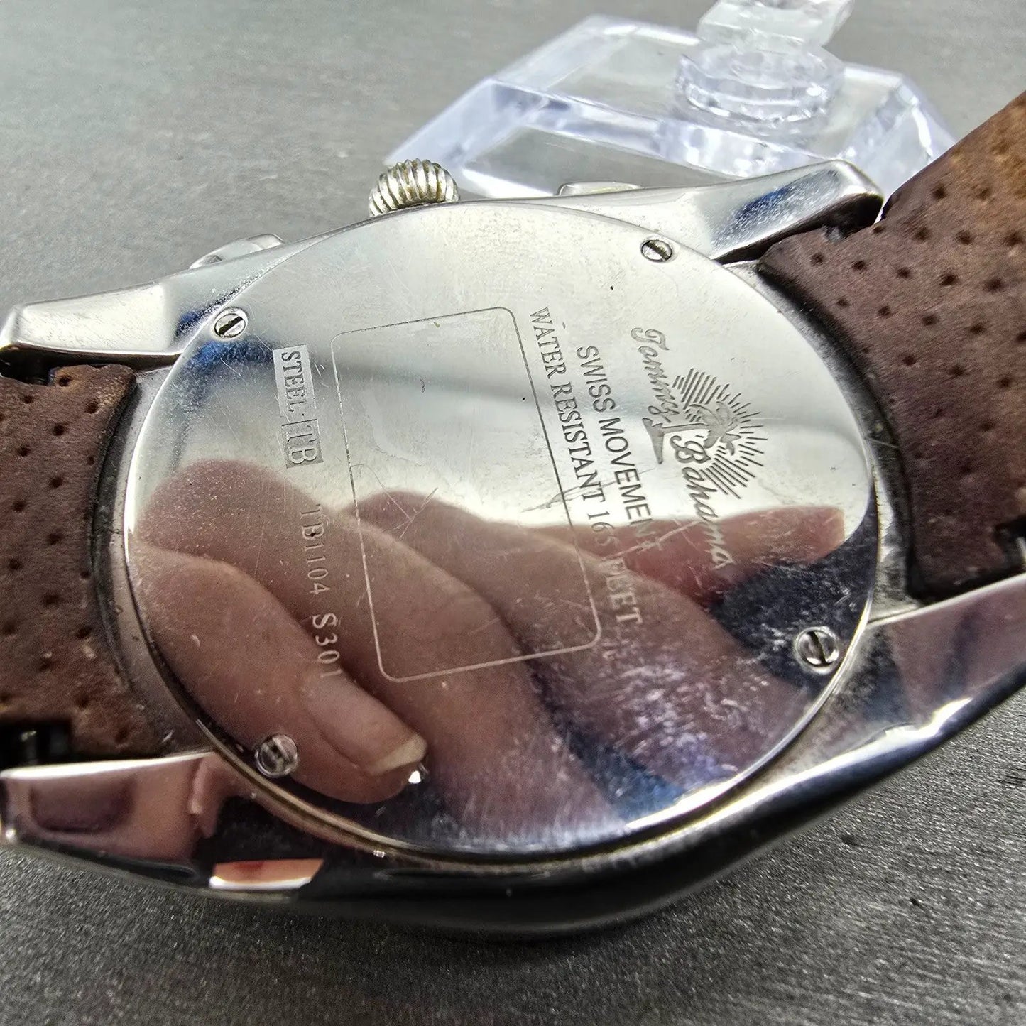 Tommy Bahama Chronograph Watch Men 42mm Cream Dial Steel Date TB1104 New Batt10