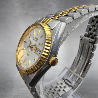 Seiko SQ Watch Women 24mm White Dial Two Tone Daydate 24mm Round New Battery2