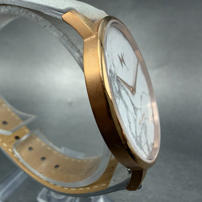 MVMT Boulevard Watch Women 38mm White Stone Dial Rose Gold Leather New Battery A3