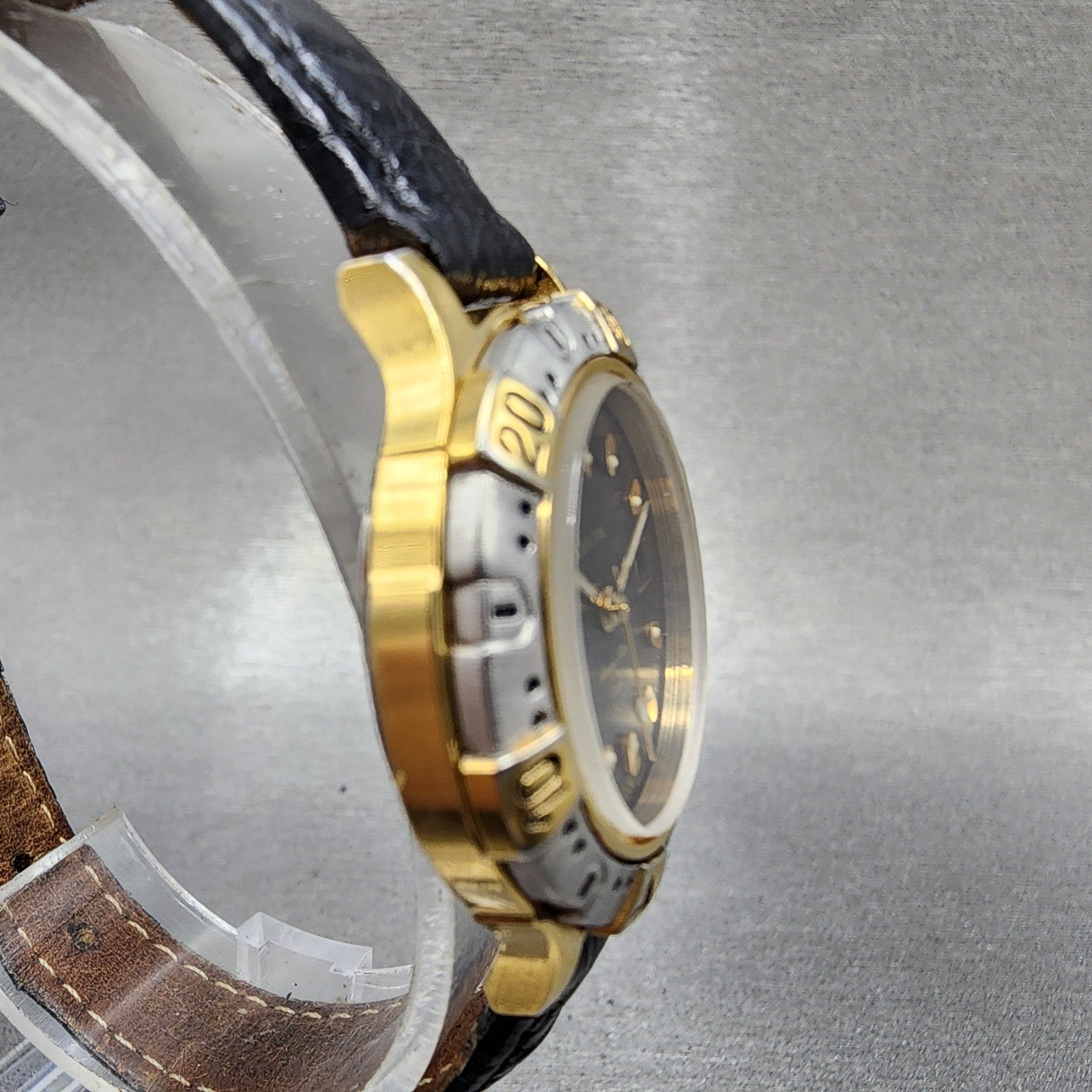 Bulova Marine Star Dive Watch Women 28mm Black Dial Gold Tone Date 98M31 PARTS4