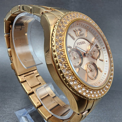 Fossil Stella Watch Women 38mm Rose Dial Rose Gold Tone Daydate Round New Batt3