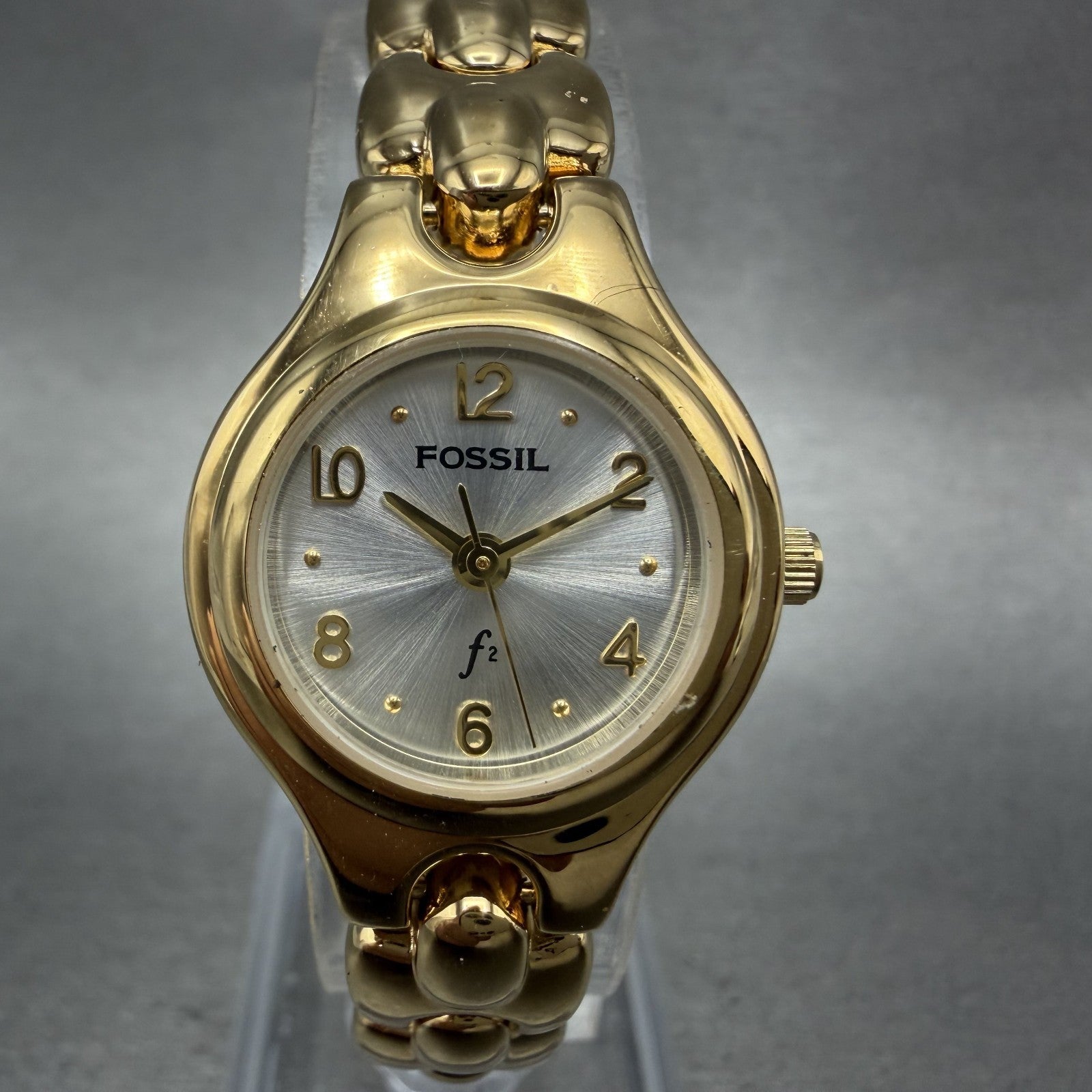 Fossil F2 Watch Women 22mm Silver Dial Gold Tone Round ES8861 New Battery0