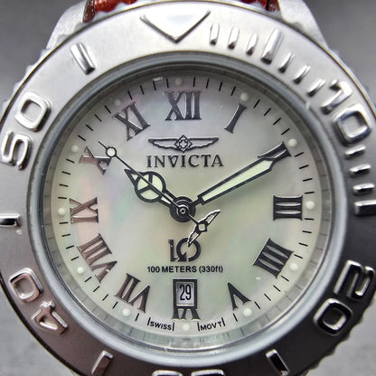 Invicta Wildflower Dive Watch Women 34mm MOP Dial Silver Tone Date 4396 New Batt1