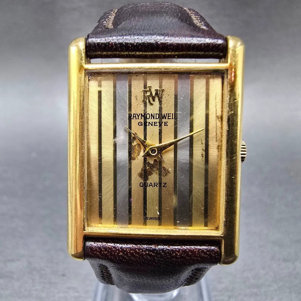 Raymond Weil Tank Watch Women 23mm Gold Dial Gold Plated Rectangle READ!! NewBat0
