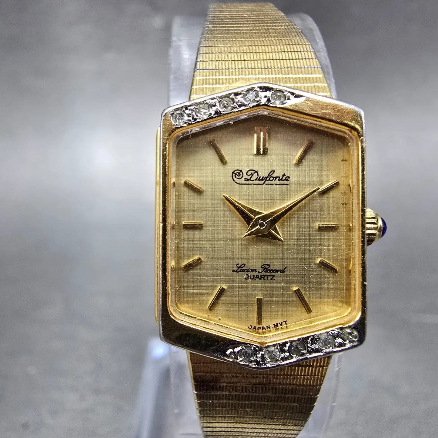 Lucien Piccard Dufonte Tank Watch Women 16mm Gold Dial Gold Tone Hexagon NewBatt0