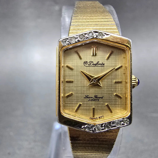 Lucien Piccard Dufonte Tank Watch Women 16mm Gold Dial Gold Tone Hexagon NewBatt0
